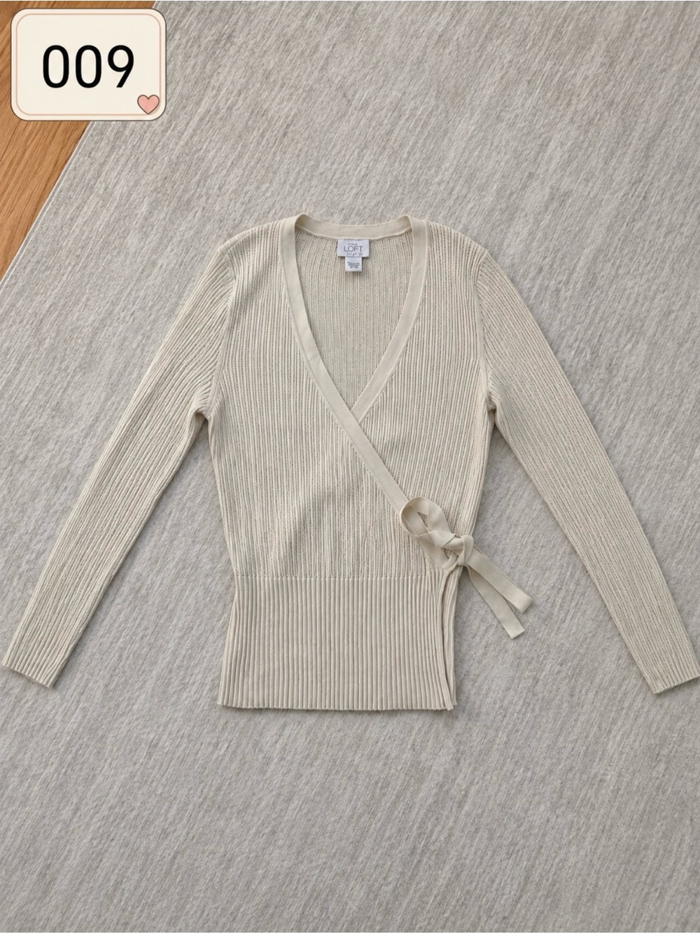 LOFT Ivory Ribbed Knit Wrap Tie Sweater Size L